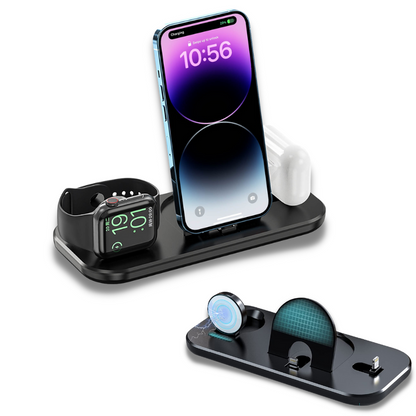 Station de charge rapide pliable sans fil 3 en 1, idéale pour charger simultanément votre iPhone, votre Apple Watch et vos AirPods collection Gadgets & techno de la boutique Petites Aventures couleur Noir