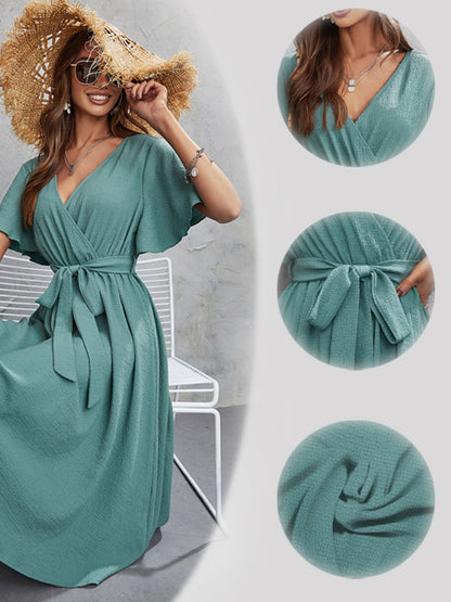 Robe d'été élégante pour femme - Manches courtes et confortables, couleur unie, collection "Summer Chic" de la boutique Petites Aventures - Idéale pour toutes vos aventures estivales.