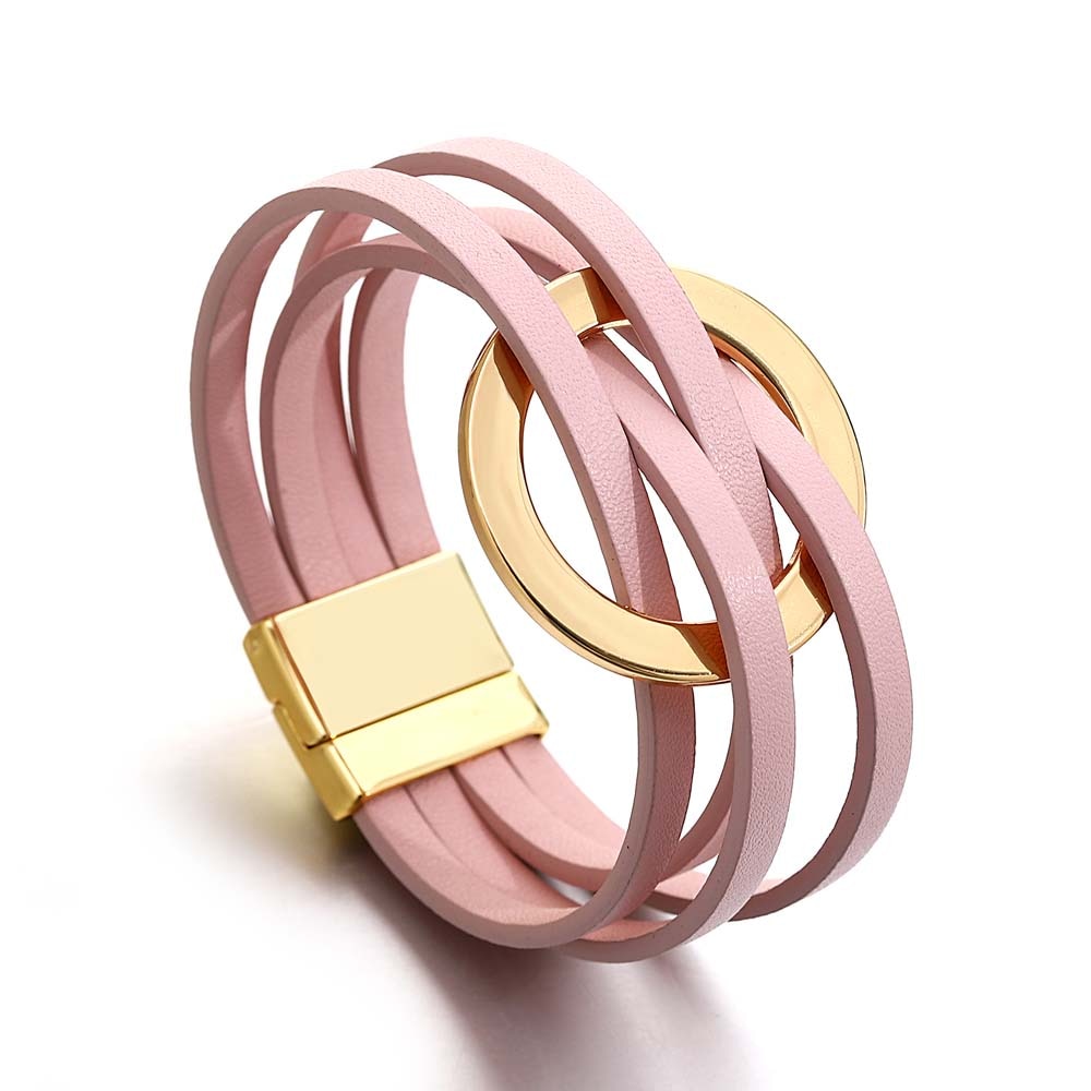  bracelets en cuir anneau doré de la boutique Petites Aventures bijoux bohème style estival Summer Chic bracelets multicouches bijoux à breloques accessoires de mode bijoux pour femmes tendance couleur rose