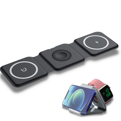 Chargeur sans fil 3 en 1, pliable et portable, pour une expérience de chargement simplifiée pour iPhone, Apple Watch et AirPods collection Gadgets & Techno de la boutique Petites Aventures 