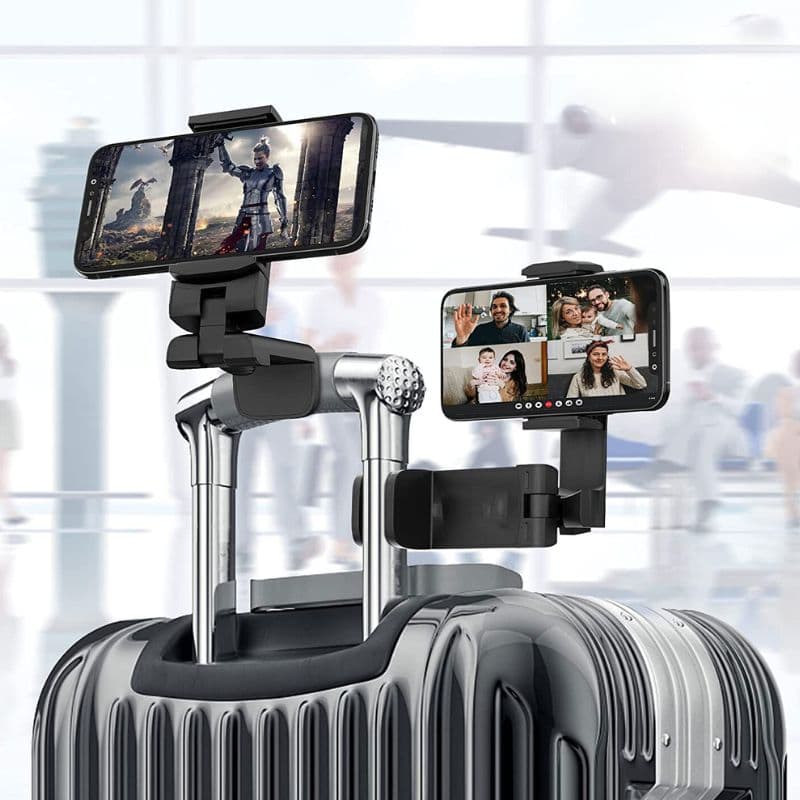 Support de téléphone portable polyvalent pour voyageurs, réglable et sûr, utilisable en mode vertical ou horizontal.
