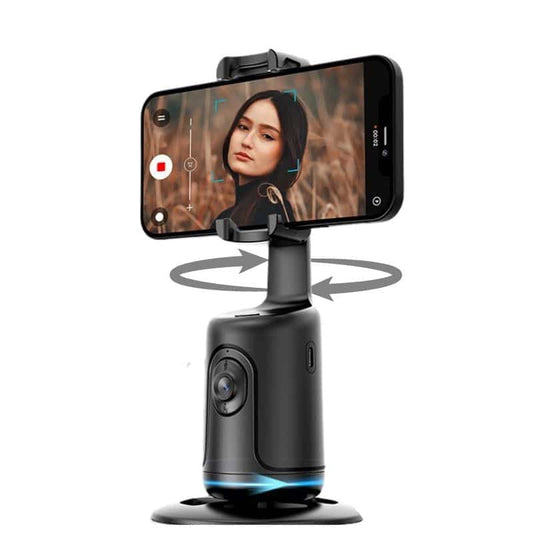 Support intelligent pour trépied de téléphone avec stabilisateur de cardan, rotation à 360° et suivi automatique du visage pour des prises de vue parfaites.