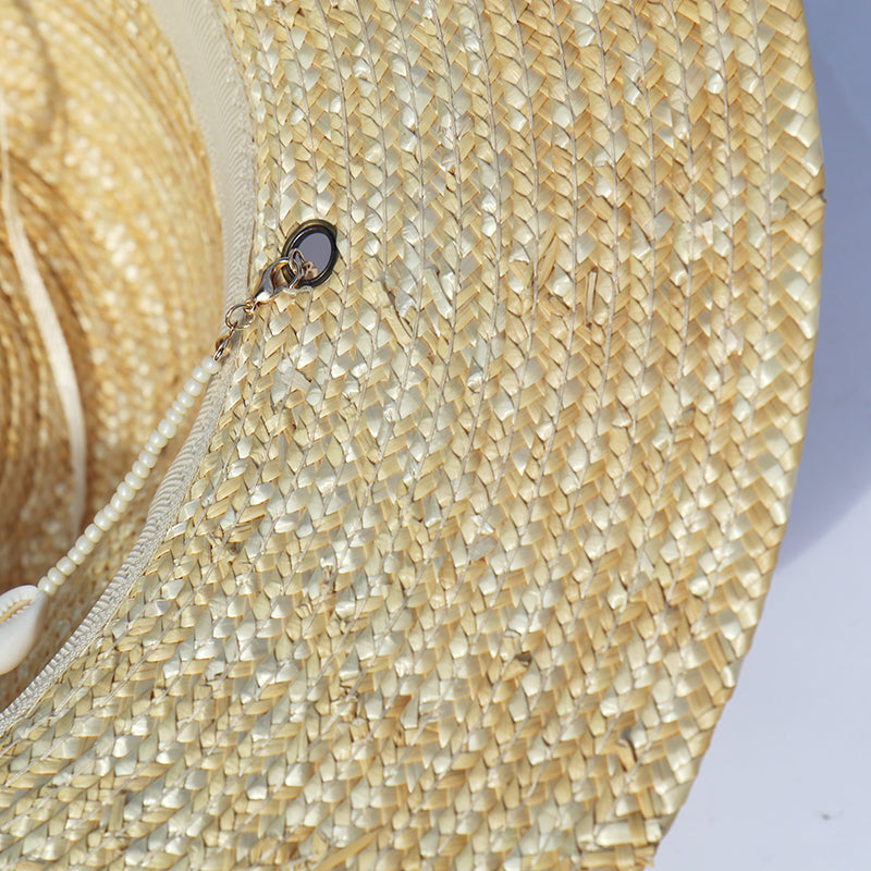 Chapeau de plage Accessoire d'été Femme Paille tissée Perlé Coquillages de mer panama Vacances Nouvelle collection 2023 Tendance de mode collection Summer chic de la boutique Petites Aventures