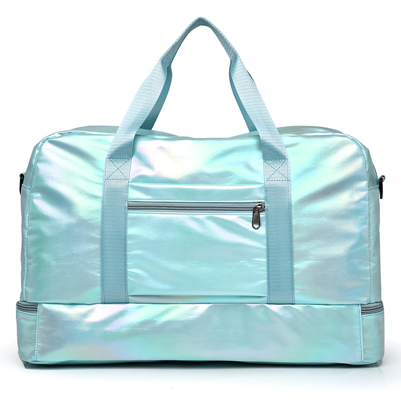 Vue arrière du  Sac de voyage pour femmes de couleur vert Sac de rangement pour femmes Accessoires de voyage pour femmes Sac à main de voyage Sac de voyage imperméable Sac de voyage lumineux Organisation de voyage pour femmes Collection bagage voyage été 2023 de la boutique Petites Aventures